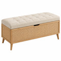 Banc coffre de rangement 120 x 40 x 50 cm en bois et rotin beige style naturel