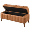 Banquette coffre 120 x 45 x 50 cm en revêtement aspect cuir marron style capitonné