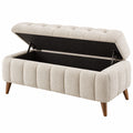 Banc coffre 100 x 40 x 45 cm en tissu bouclette beige avec rangement style contemporain