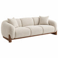 Canapé 3 places 220 x 95 x 78 cm en tissu bouclette beige avec piètement en bois style contemporain