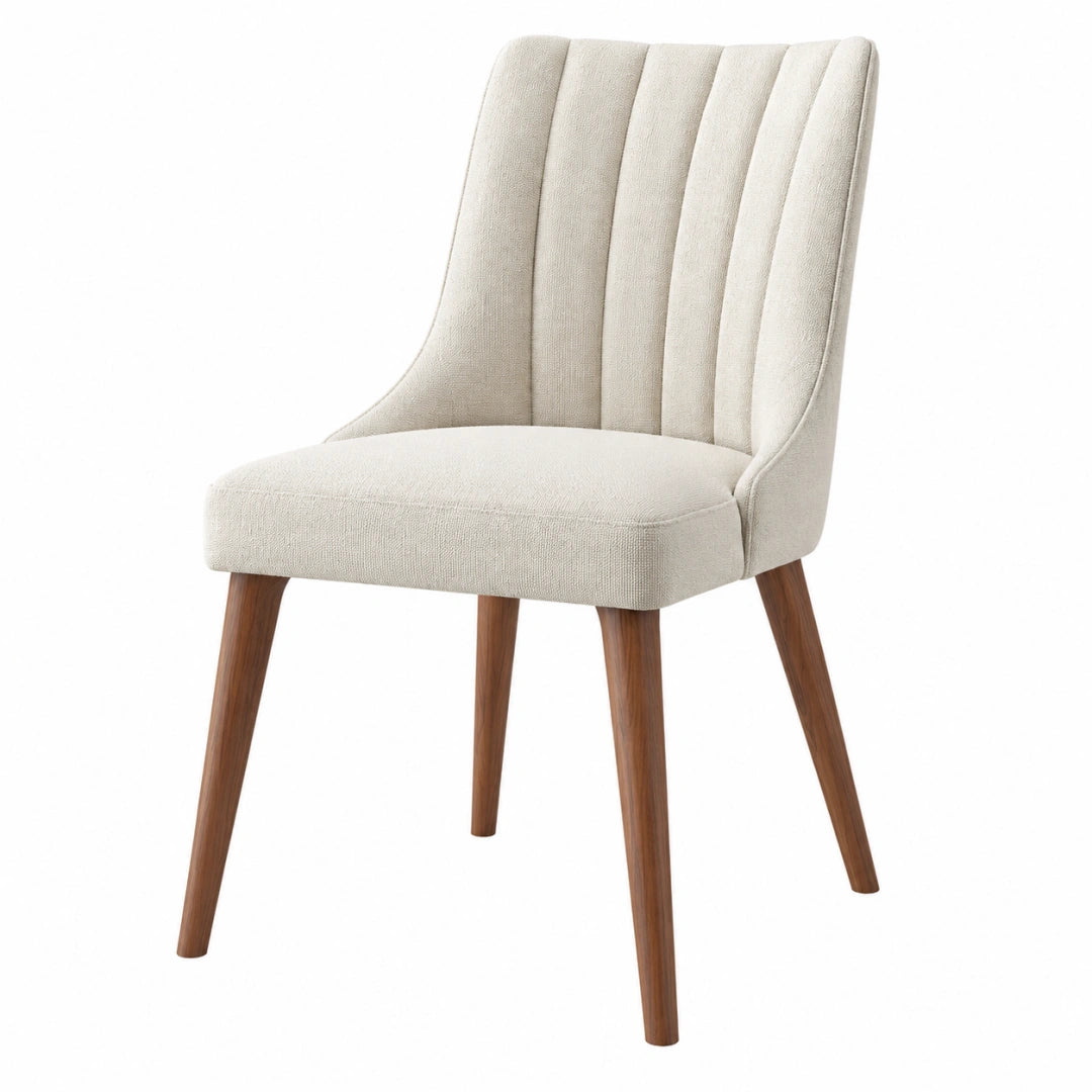 Chaise de salle à manger 52 x 62 x 90 cm en tissu blanc cassé avec pieds en bois style contemporain