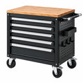 Servante d'atelier 77 x 46 x 97 cm en acier noir avec plateau en bois à 6 tiroirs mobile