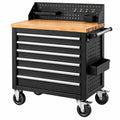 Servante d'atelier 100 x 50 x 100 cm en acier noir avec plateau en bois à roulettes