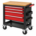 Servante d atelier 80 x 45 x 95 cm acier noir rouge plateau en bambou mobile à 5 tiroirs