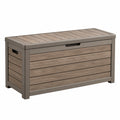 Coffre de rangement extérieur 120 x 60 x 65 cm en résine taupe effet bois avec couvercle