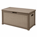 Coffre de rangement extérieur 120 x 55 x 60 cm en résine taupe tressée à couvercle