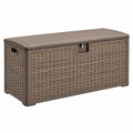Coffre de rangement extérieur 117 x 45 x 57 cm en résine brun taupe tressée avec couvercle verrouillable