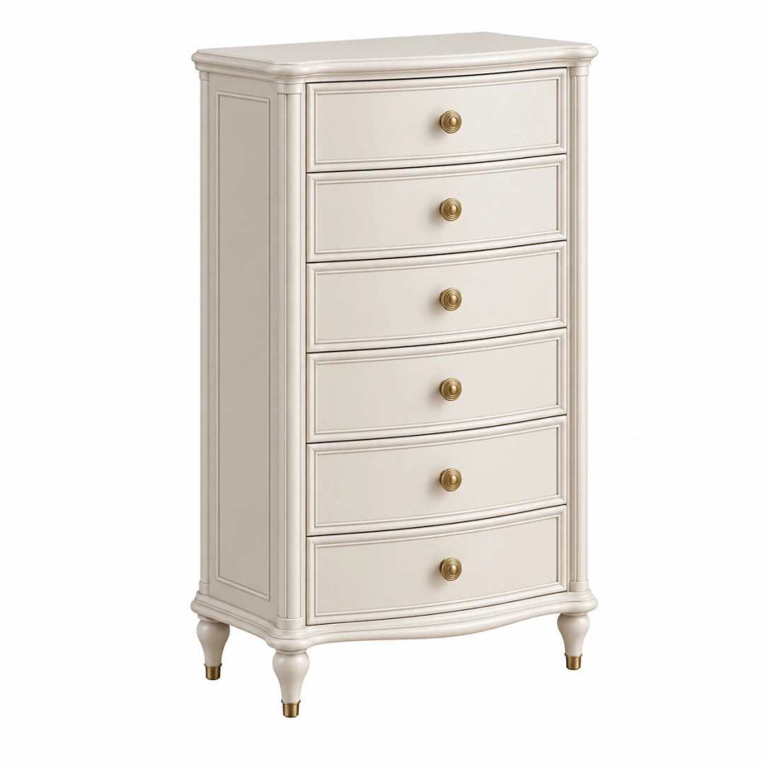 Commode 70 x 40 x 125 cm en bois crème à 6 tiroirs style classique