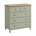 Commode 100 x 45 x 110 cm en panneaux de bois vert sauge avec plateau aspect bois style classique