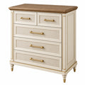 Commode 100 x 45 x 105 cm en bois crème et brun à 5 tiroirs style classique