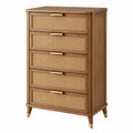Commode 80 x 42 x 120 cm en bois marron à 5 tiroirs cannés style vintage