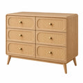 Commode en bois 120 x 40 x 80 cm naturelle à 6 tiroirs cannés style rétro
