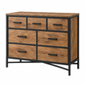 Commode 120 x 40 x 90 cm aspect bois marron métal noir 7 tiroirs style industriel