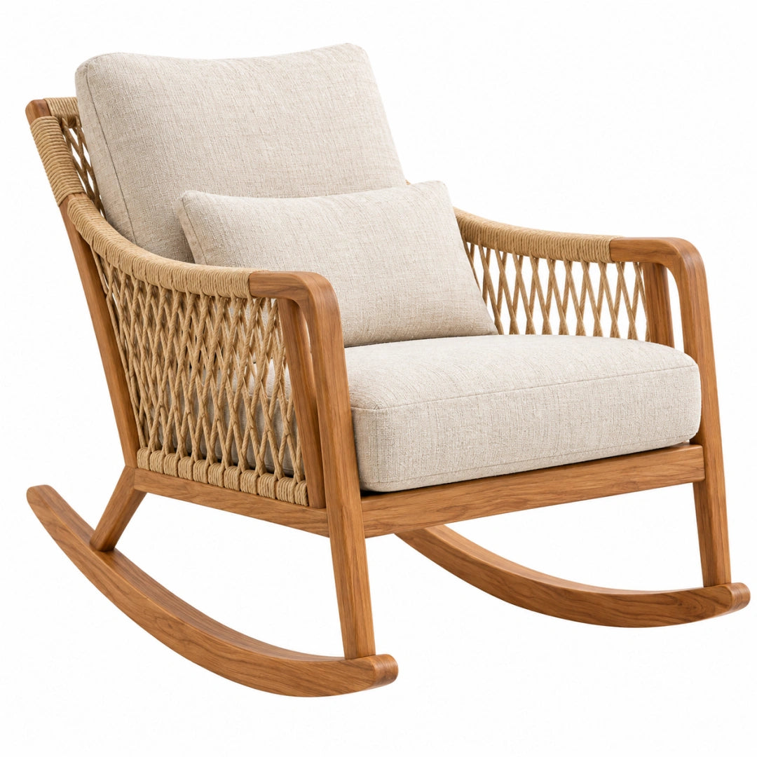 Fauteuil à bascule 70 x 95 x 98 cm en bois beige pour intérieur style naturel