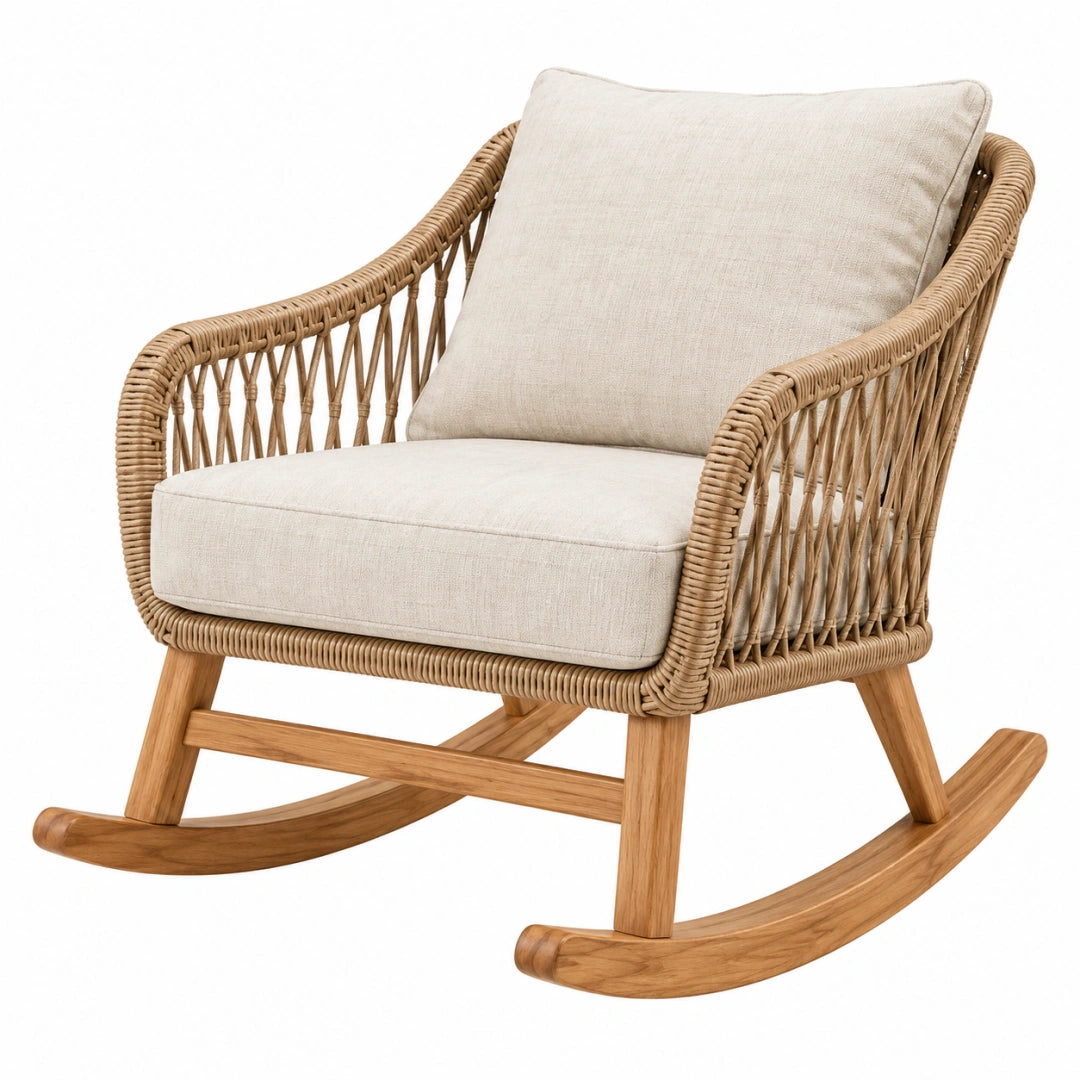 Fauteuil à bascule 95 x 70 x 96 cm en rotin beige style bohème