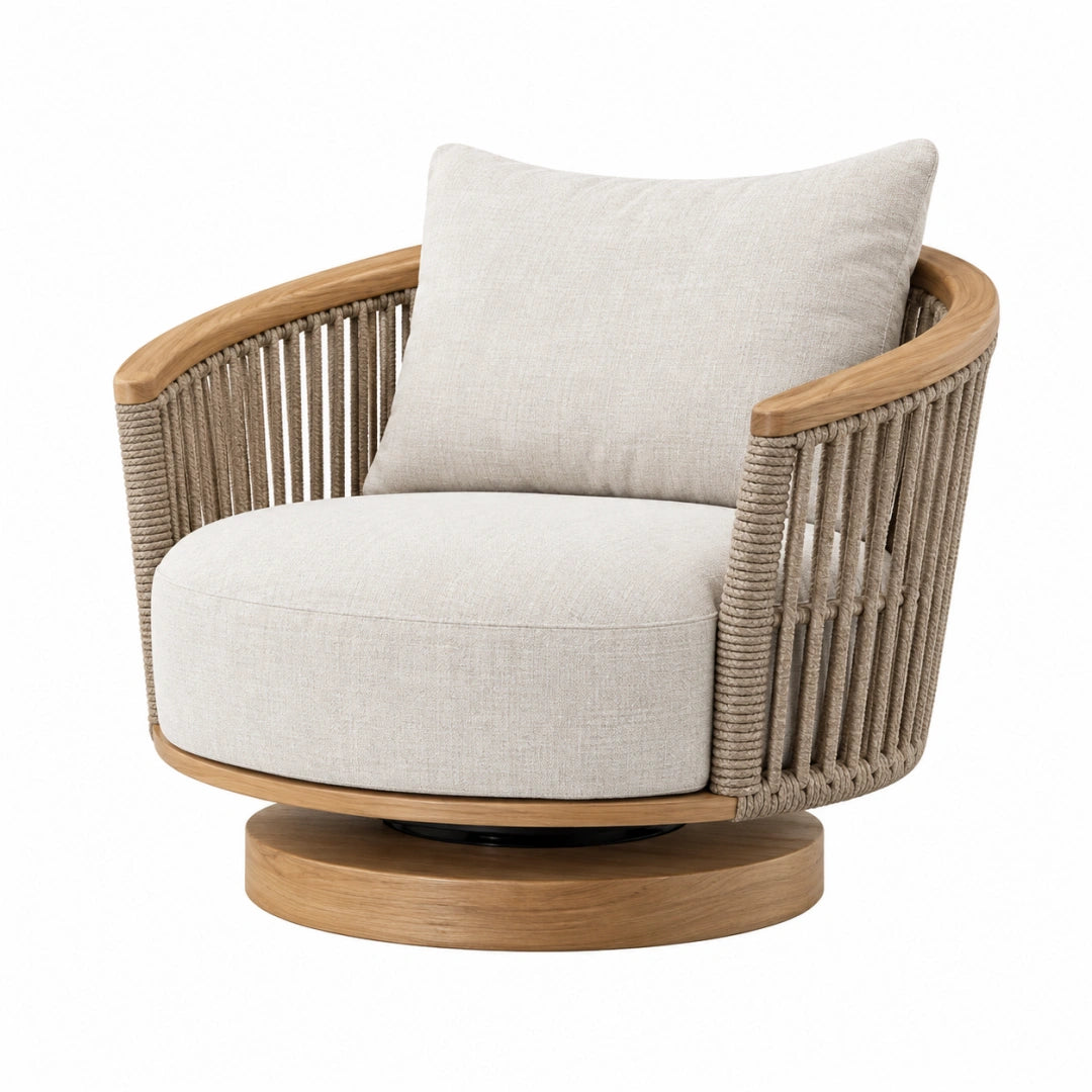 Fauteuil pivotant 85 x 82 x 78 cm en bois et corde beige style naturel