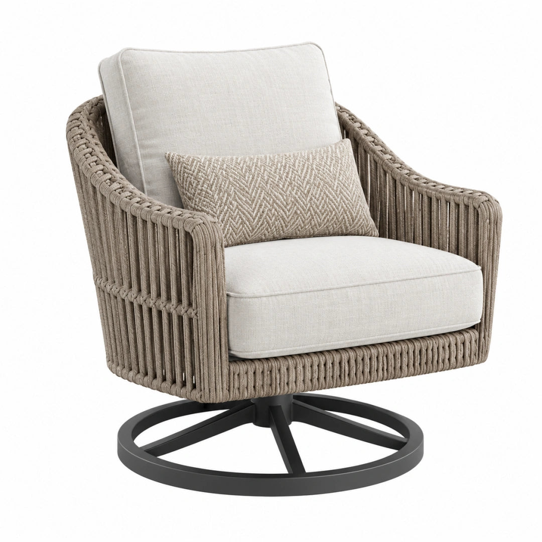 Fauteuil de jardin pivotant 82 x 78 x 88 cm en corde beige avec coussins