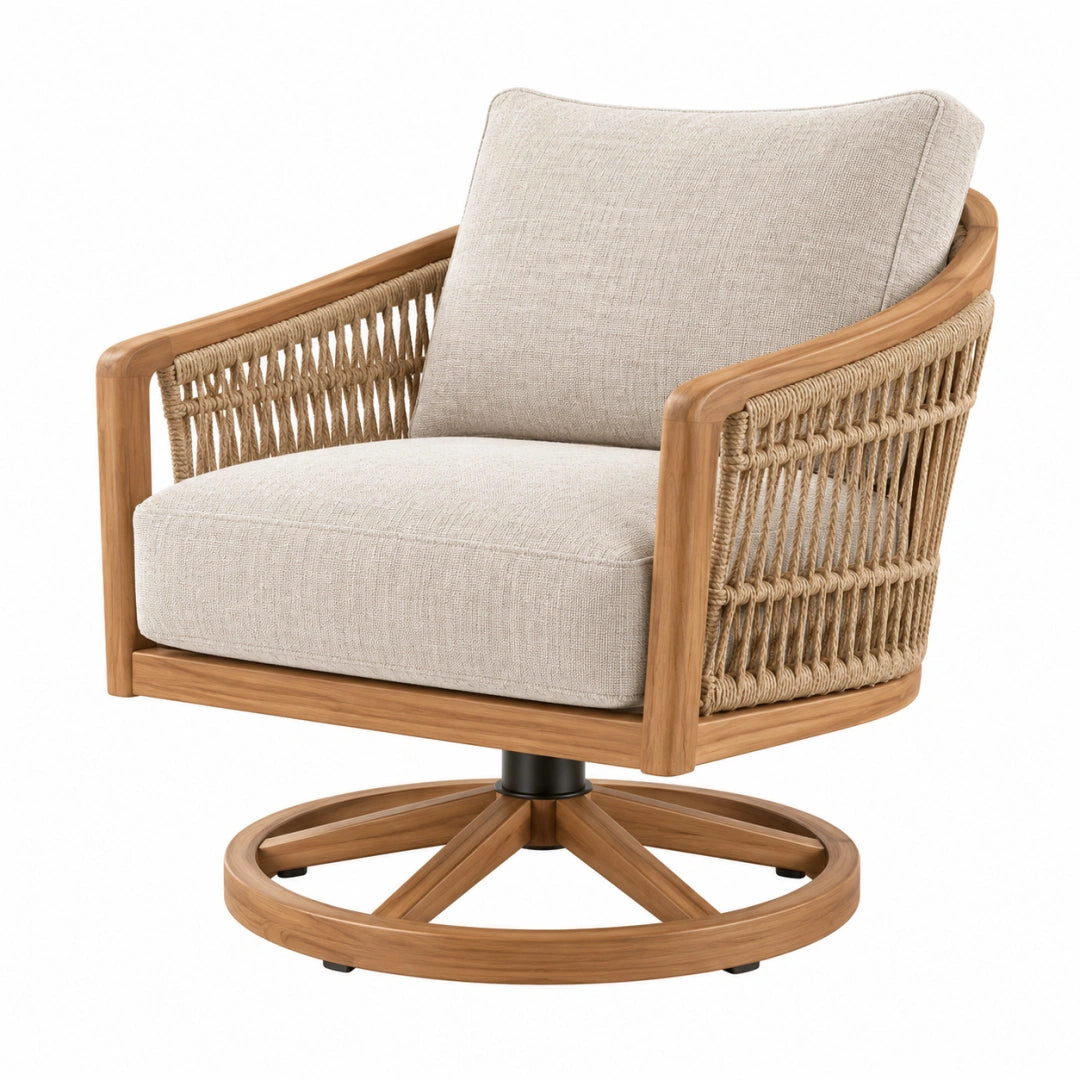 Fauteuil pivotant 78 x 82 x 82 cm en bois naturel et corde beige style bohème