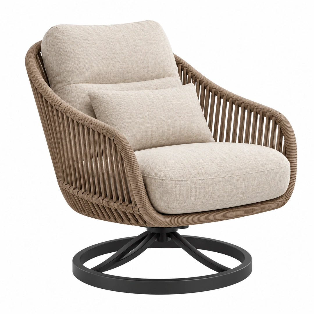 Fauteuil 78 x 82 x 92 cm corde tressée beige pivotant style contemporain