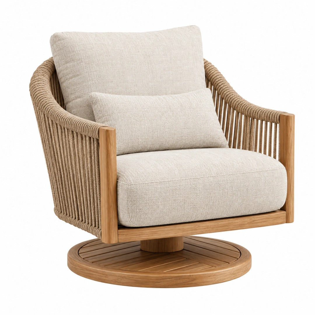 Fauteuil pivotant 82 x 80 x 82 cm en bois et cordage beige style naturel