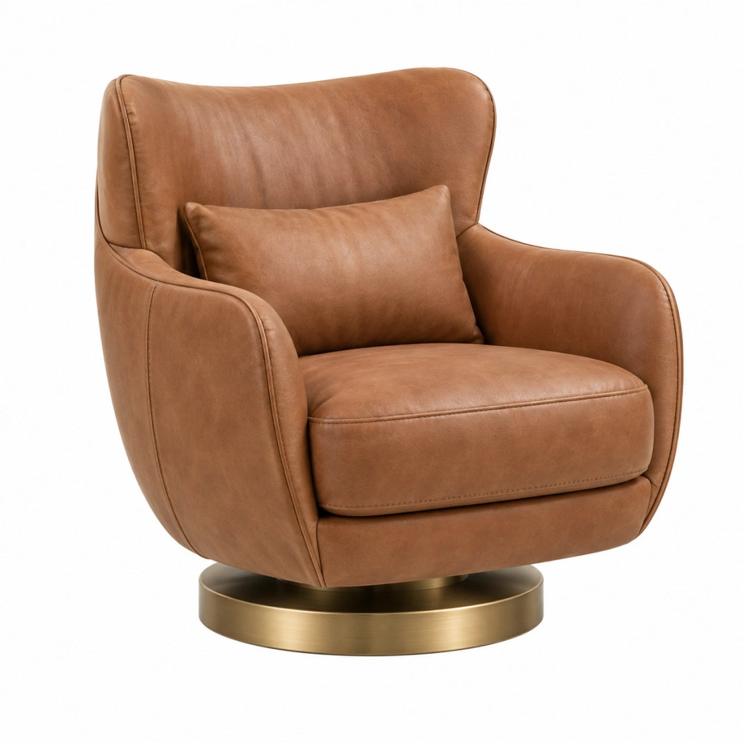 Fauteuil pivotant 85 x 88 x 95 cm en similicuir marron style contemporain