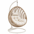Fauteuil suspendu 105 x 105 x 195 cm en rotin beige avec support en métal blanc