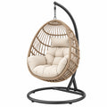 Fauteuil suspendu 105 x 105 x 195 cm en résine tressée beige avec support métal noir style bohème