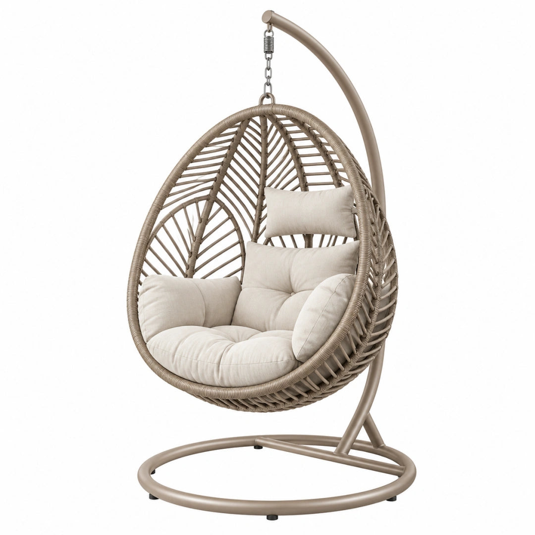 Fauteuil suspendu 105 x 105 x 195 cm en métal et tressage synthétique taupe style bohème