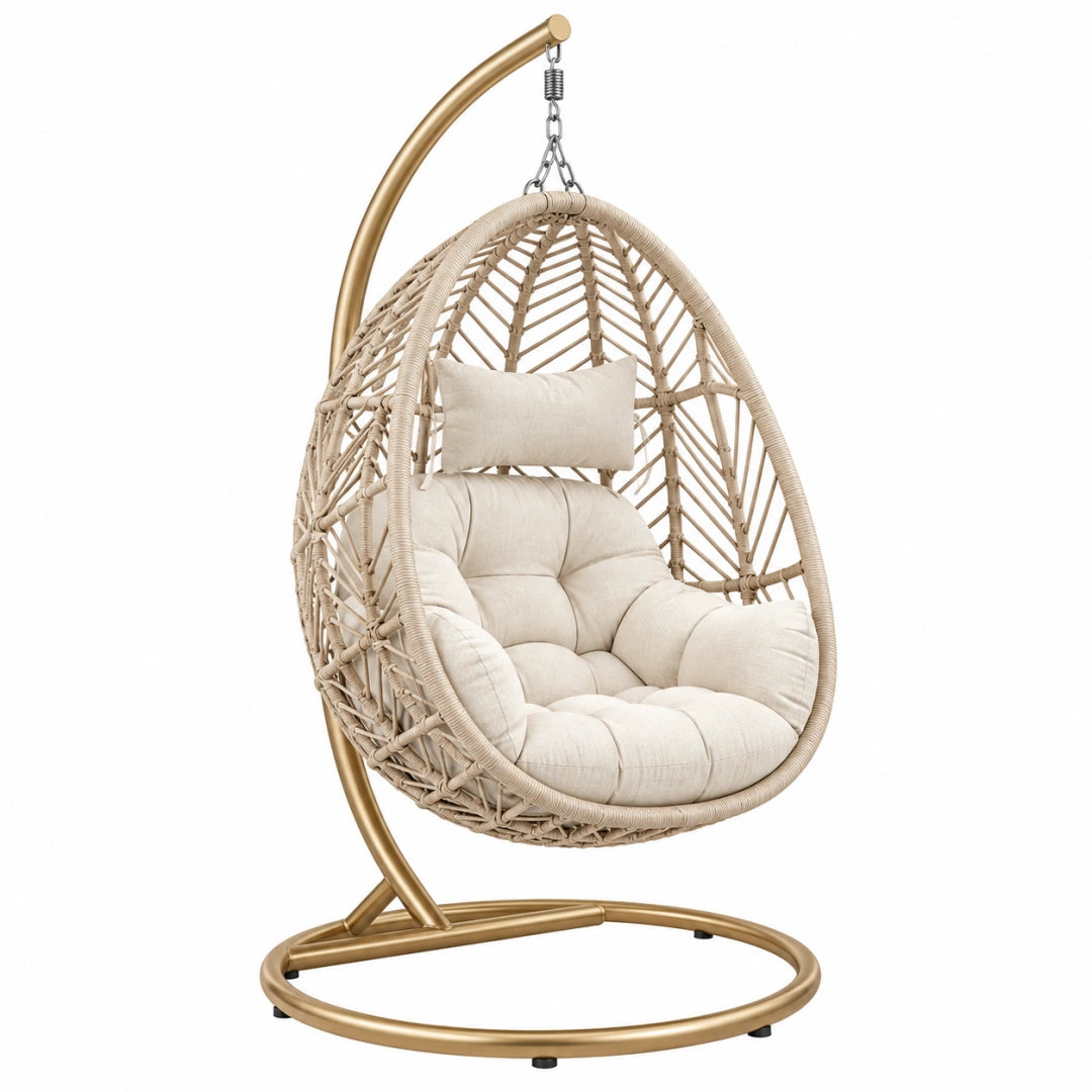 Fauteuil suspendu 105 x 105 x 195 cm en métal et fibres tressées beige doré style bohème