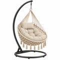 Fauteuil suspendu avec support 100 x 100 x 200 cm coton beige et métal noir style bohème