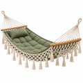 Hamac 200 x 100 cm en coton vert avec barres en bois style bohème