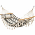 Hamac à barres 320 x 120 cm en coton écru noir style bohème