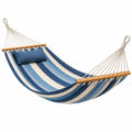 Hamac 300 x 150 cm en textile bleu et blanc avec barres en bois pour jardin