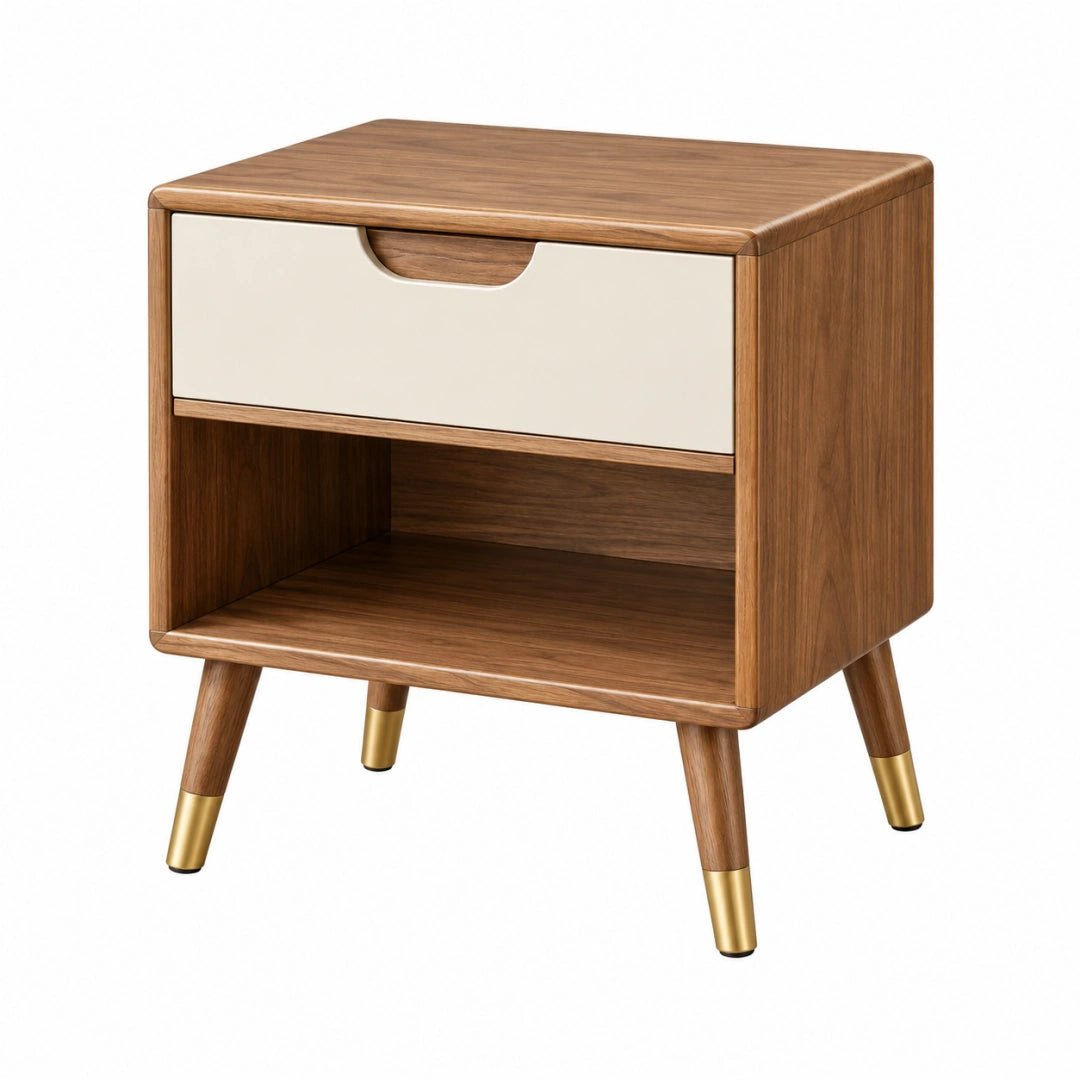 Table de chevet 45 x 35 x 55 cm en bois brun et blanc avec tiroir style rétro