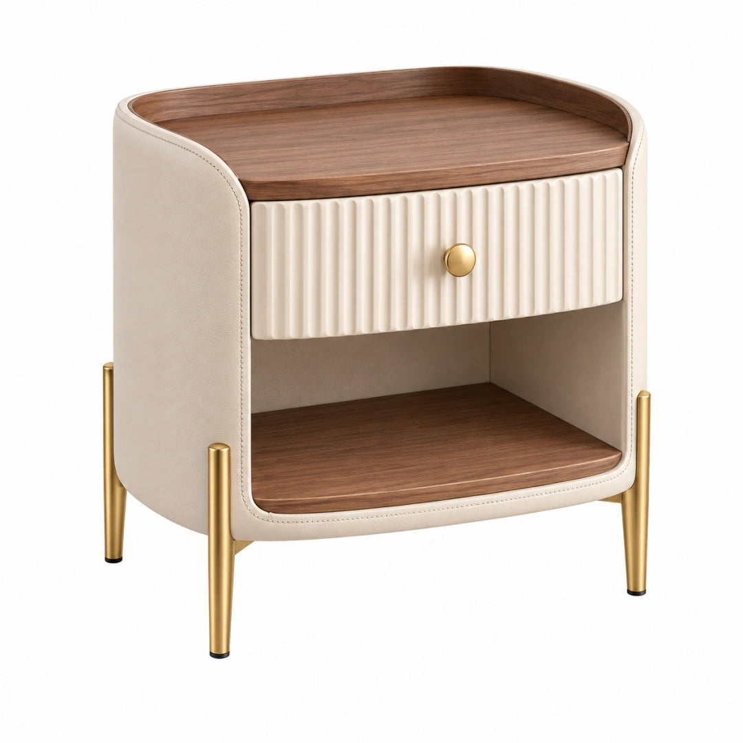 Table de chevet 50 x 40 x 60 cm en bois beige et noyer avec tiroir style contemporain