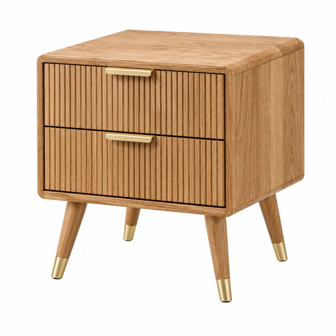 Table de chevet 55 x 40 x 60 cm en bois naturel à 2 tiroirs style rétro