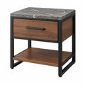 Table de chevet 50 x 45 x 60 cm aspect bois marron et plateau effet marbre noir style industriel avec tiroir
