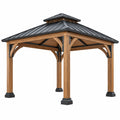 Tonnelle de jardin 400 x 400 cm en bois et métal marron noir avec toit rigide