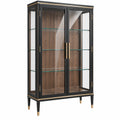 Vitrine 100 x 40 x 180 cm en bois et verre noir noyer style contemporain