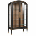 Vitrine 100 x 45 x 190 cm en verre et bois brun noir style contemporain