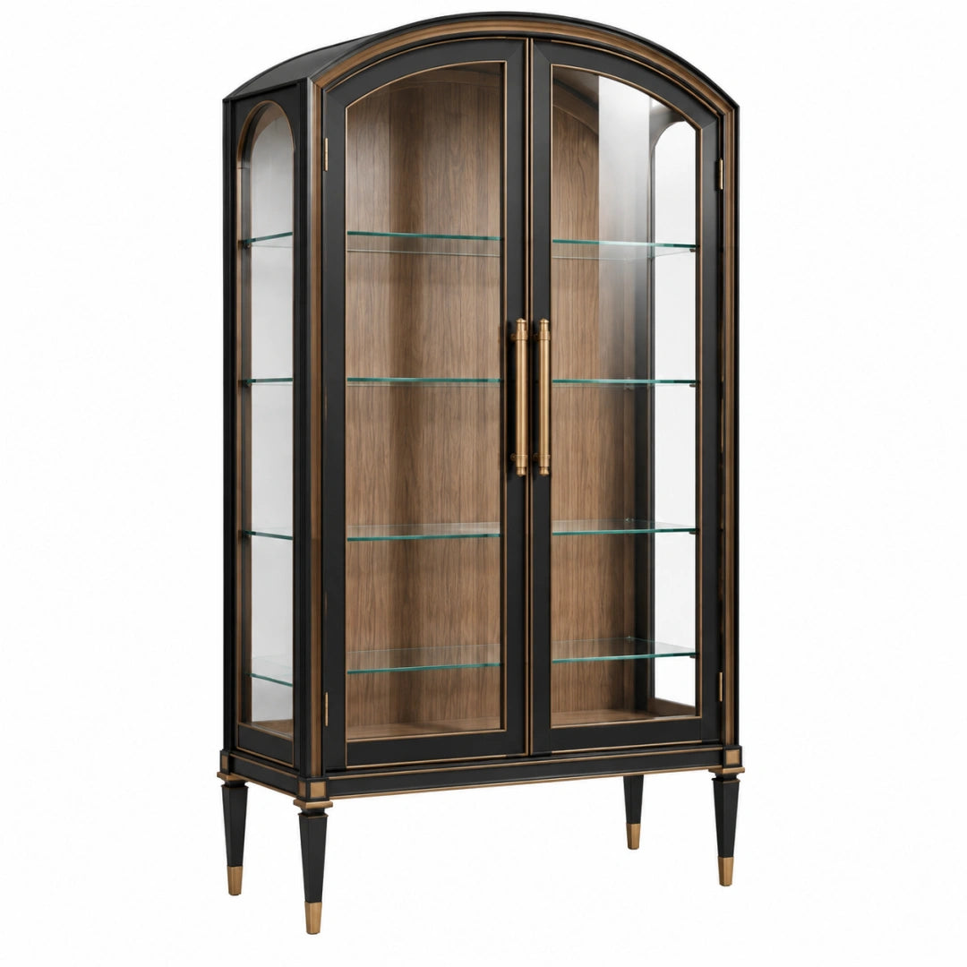Vitrine 100 x 45 x 190 cm en verre et bois brun noir style contemporain