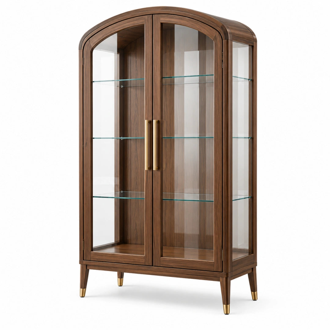 Vitrine 100 x 45 x 180 cm en bois brun et verre à portes style classique