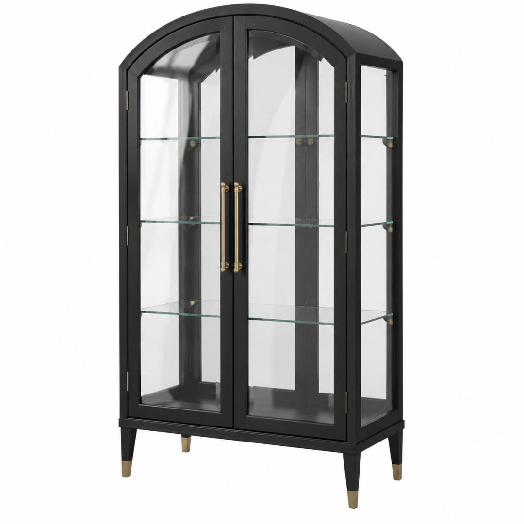 Vitrine 100 x 45 x 190 cm en bois et verre noir style classique à 2 portes