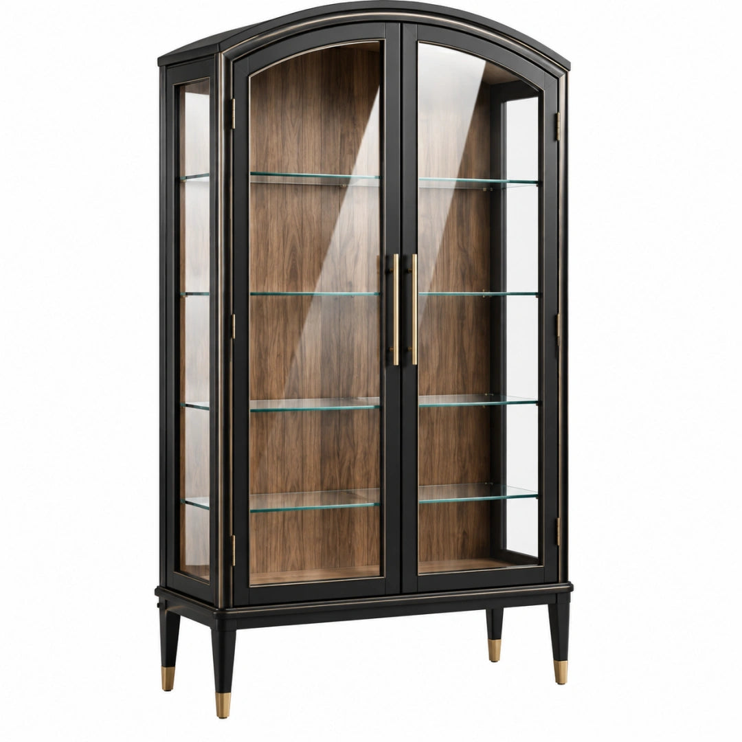 Vitrine 100 x 45 x 190 cm en bois et verre noir noyer style contemporain