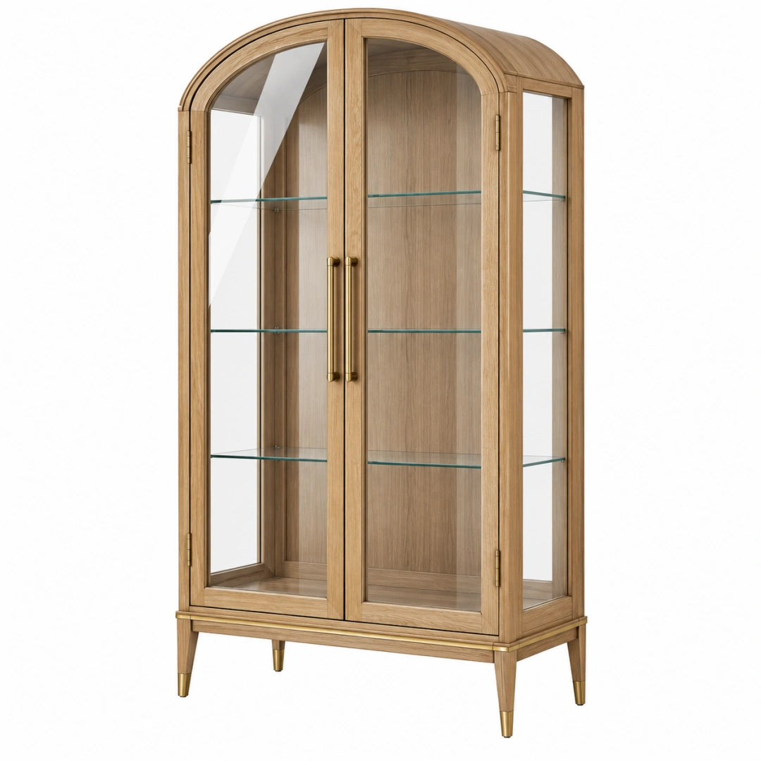 Vitrine 100 x 45 x 190 cm en bois et verre marron style classique