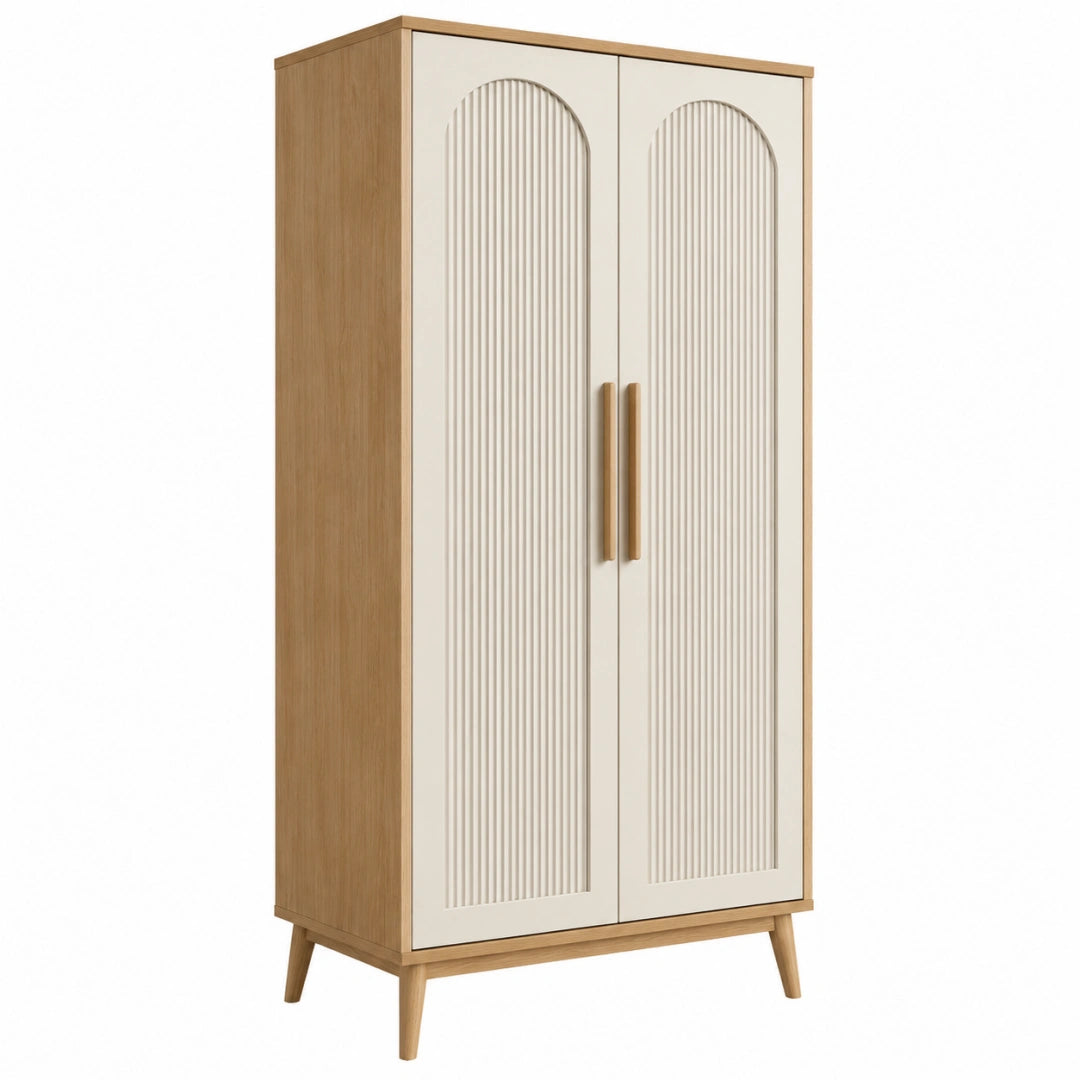 Armoire 2 portes 90 x 50 x 180 cm en panneaux de bois beige et bois naturel style contemporain