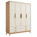 Armoire 160 x 50 x 200 cm en panneaux de bois chêne clair et blanc cassé rangement style rétro