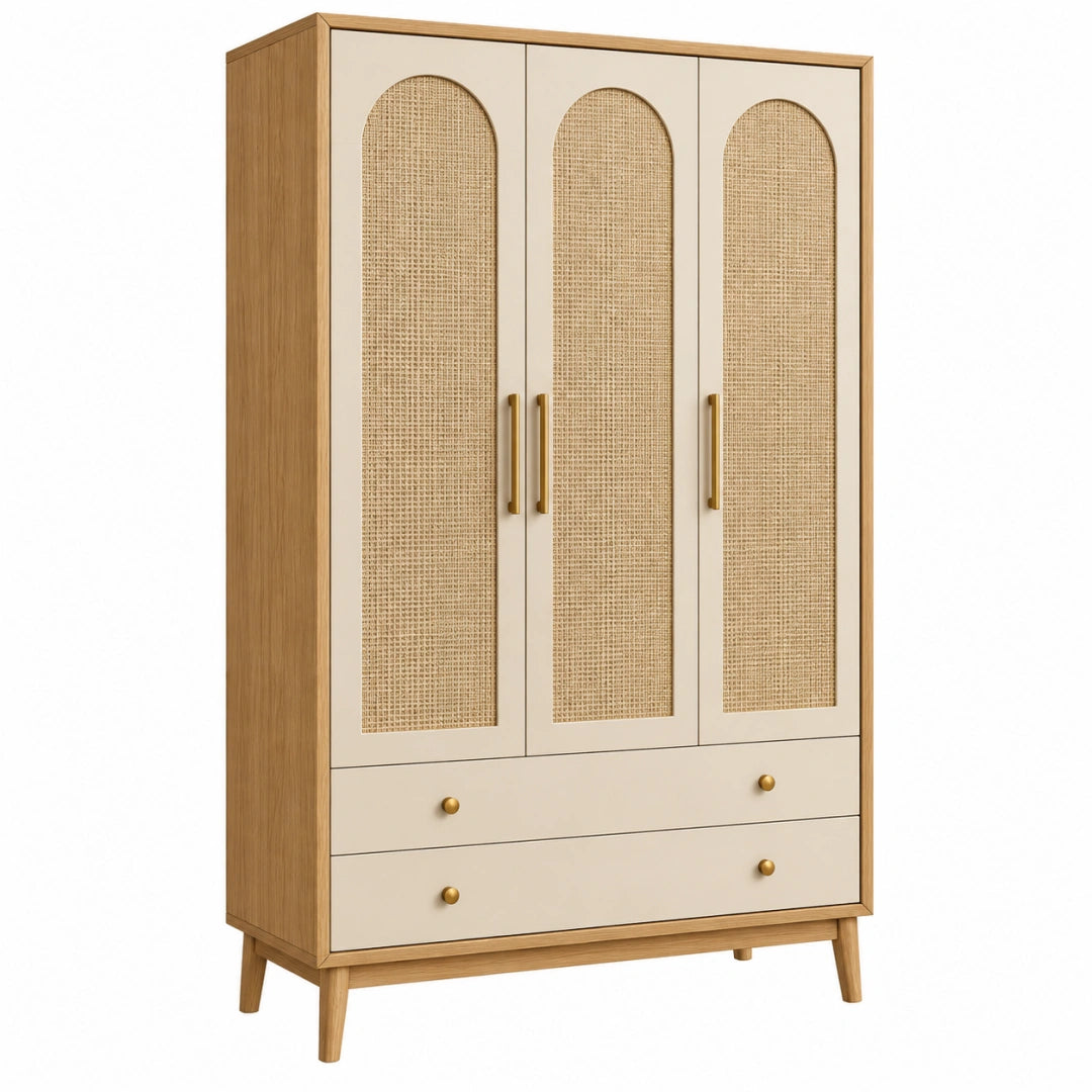 Armoire 120 x 55 x 190 cm en bois beige avec cannage style naturel