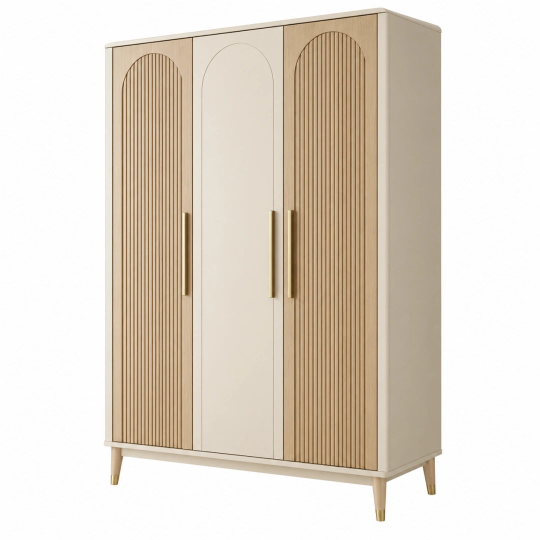 Armoire 3 portes 120 x 60 x 190 cm en bois beige style contemporain