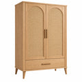 Armoire de rangement 100 x 50 x 180 cm en bois naturel et cannage style vintage